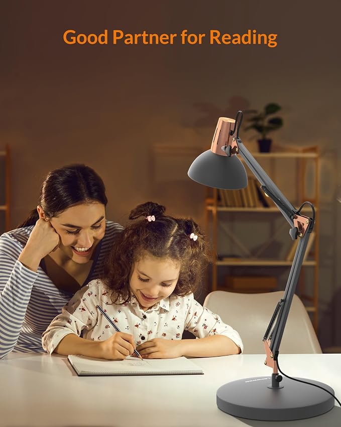 LEPOWER Metal Adjustable Desk Lamp with Clamp, Swing Arm for Home Office | Gooseneck, Architect Style, Eye-Caring Table Lamp, On/Off Switch, E26 Base, Reading for Dorm, Bedroom, Study, Back to School - Image 6