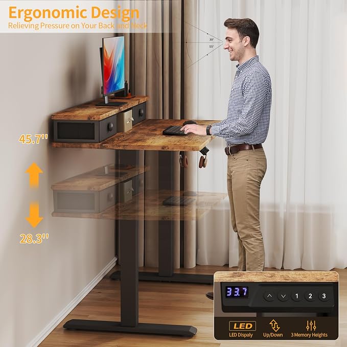 Electric Standing Desk Adjustable Height - 40 Inch Sit Stand Desk with Storage Drawers , Small Standing Desks with Shelf Monitor Stand, Kids Girls Computer Desks for Bedroom Home Office, Rustic Brown - Image 4