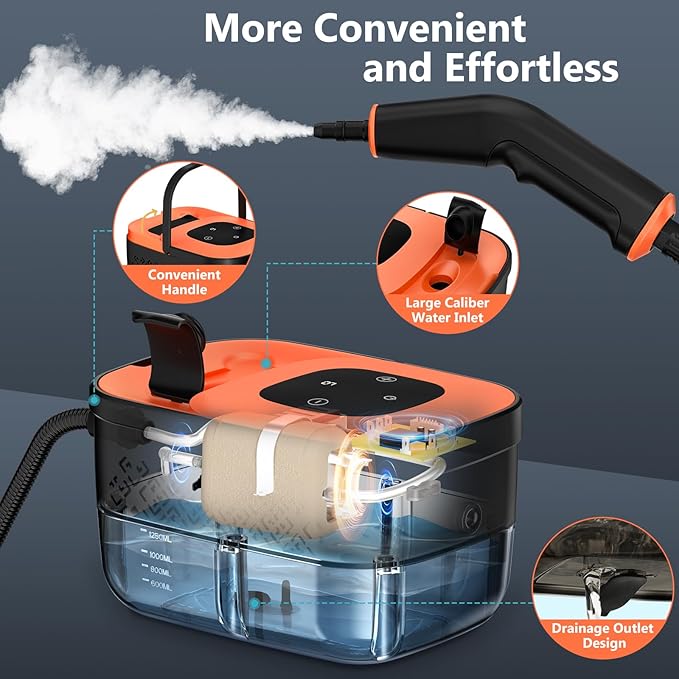 Steam Cleaner, Portable Steamer for Cleaning with 16pcs Accessories, 6-Level Adjustable and 15s Heat-Up, Handheld Steam Cleaner for Home, Tile, Dirt, Grout, Grease, Car Detailing - Image 5