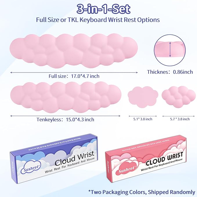 Sushret Cloud Wrist Rest Keyboard, Cloud Keyboard Wrist Pad Set with PU Leather Memory Foam, Cute Arm Rest for Palm Support, PC/Gaming Desk Accessories/Office Setup/Computer Hand Cushion - Pink - Image 3