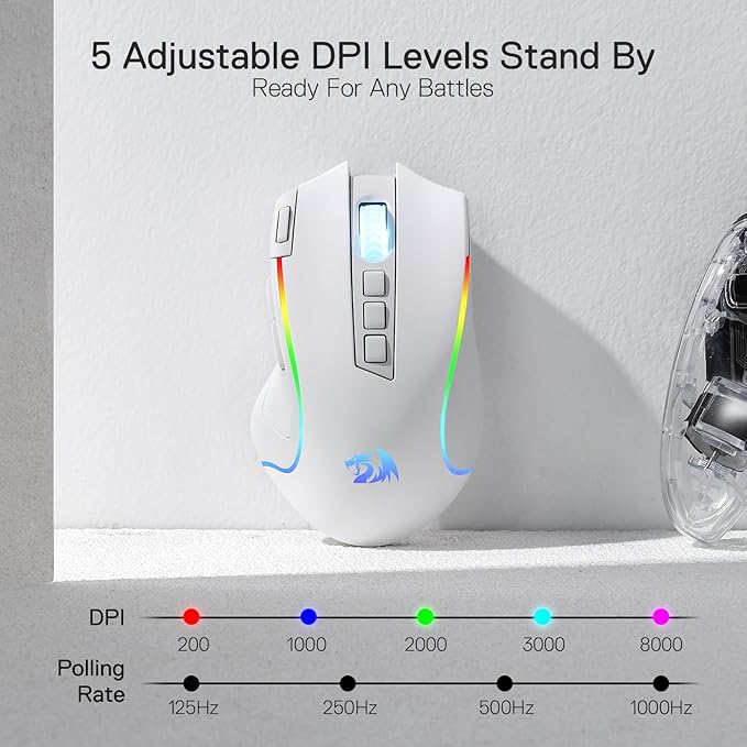 Redragon M612 Wireless RGB Optical Gaming Mouse 8000 DPI Remapping Keys | Cable-Free 0 Delay, Redefine Keybinding Macro, Vibing Backlight, Ergonomic Grip Body Comfort - Image 3