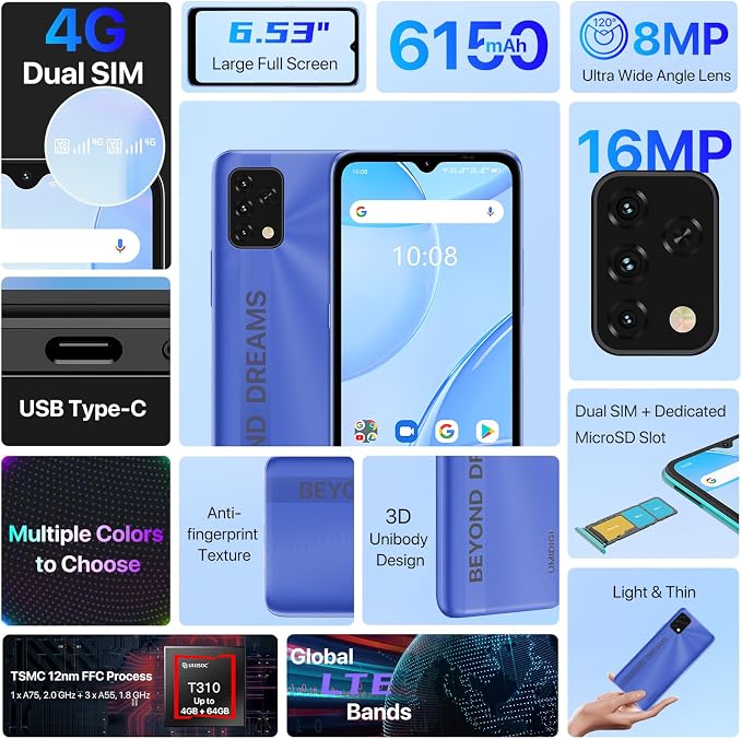 UMIDIGI Power 5S 4+32GB Unlocked Cell Phone Expandable 258GB, Up to 2.0GHz 6150mAh with 3D Unibody Design, 6.53 HD Display Smartphone with 16MP AI Triple Camera, Dual SIM - Image 3