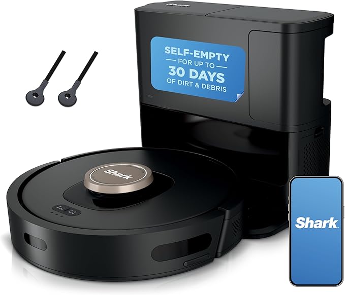 Shark AV2501AE AI Robot Vacuum with XL HEPA Self-Empty Base, Bagless, 60-Day Capacity, LIDAR Navigation, Perfect for Pet Hair, Compatible with Alexa, Wi-Fi Connected, Carpet & Hard Floor, Black by Unknown