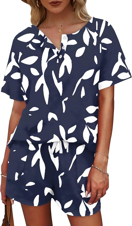 WIHOLL Two Piece Outfits for Women Lounge Sets Button Down Top and Shorts Set Sweatsuits with Pockets - Image 4