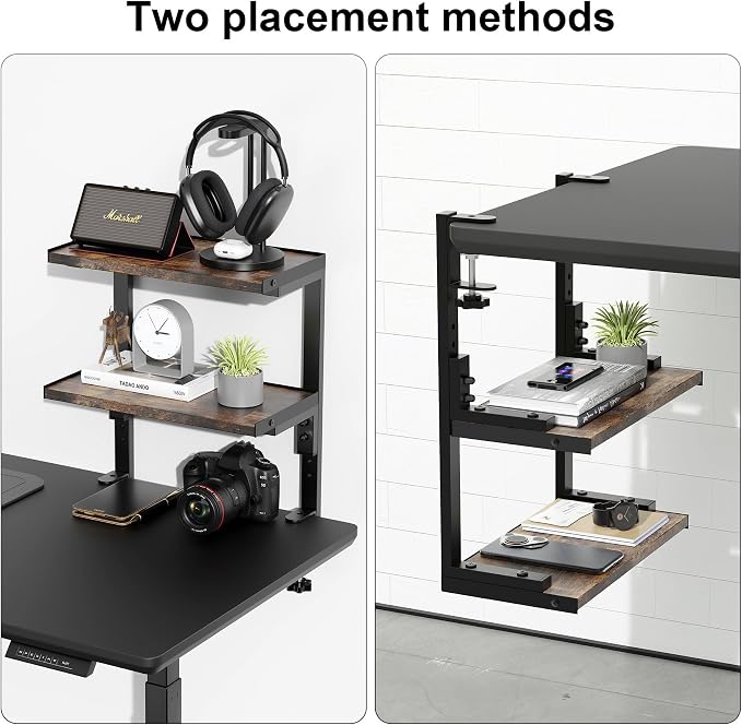 Spacrea Clamp on Desk Shelf, 2 Tier Office Desk Shelves Organizer, Wood Desktop Supplies Storage Rack, Desk Organizers and Accessories (Wood) - Image 4