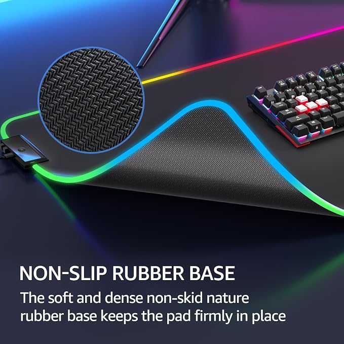 KTRIO RGB Large Gaming Mouse Pad, 31.5 x 15.7 in, RGB Black, XXL | Smooth Micro-Weave Surface, RGB Lighting Design, Non-Slip Rubber Base, Durable Stitched Edges, Office & Home Use - Image 5
