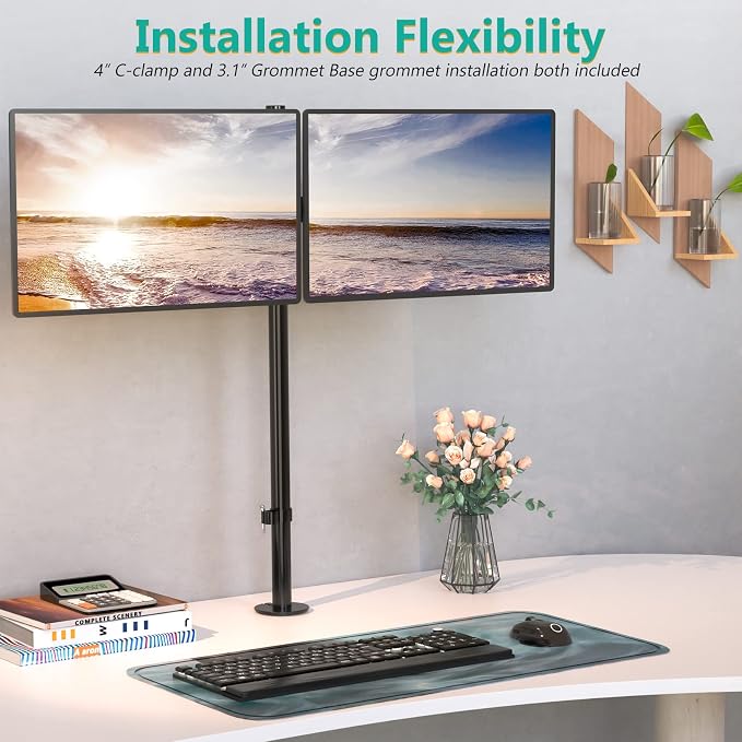 WALI Extra Tall Dual LCD Monitor Fully Adjustable Desk Mount Fits 2 Screens up to 27 inch, 22 lbs. Weight Capacity per Arm (M002XL), Black - Image 5