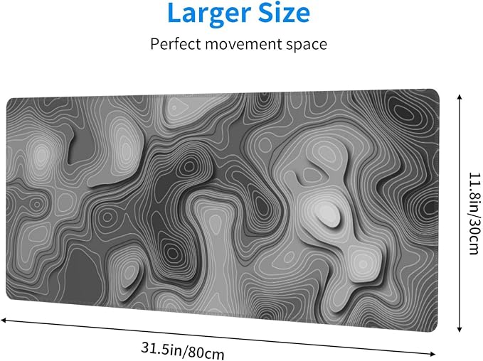3D Topographic Map Mouse Pad Grey White Gaming Mouse Pad XL Desk Mat Large Desk Pad Non-Slip Rubber Base Keyboard Mouse Mat with Stitched Edges for Home Office Work - Image 2