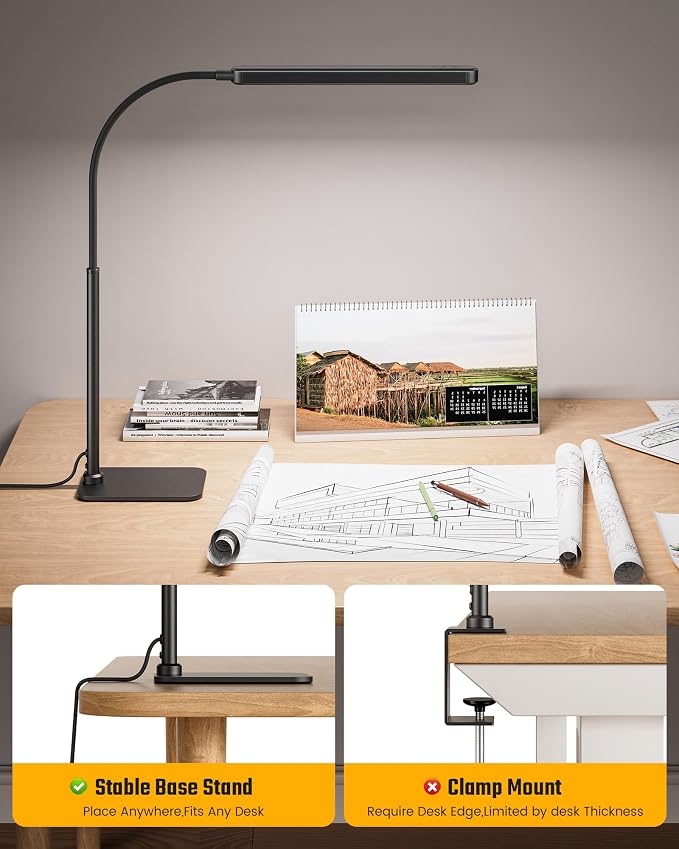 SUPERDANNY Eye-Caring LED Desk Lamp with Base 360° Flexible Gooseneck Work Lamp Touch Control 3 Light Colors Smooth Dimming Task Lighting Reading Light for Home Office College Dorm, Black - Image 7