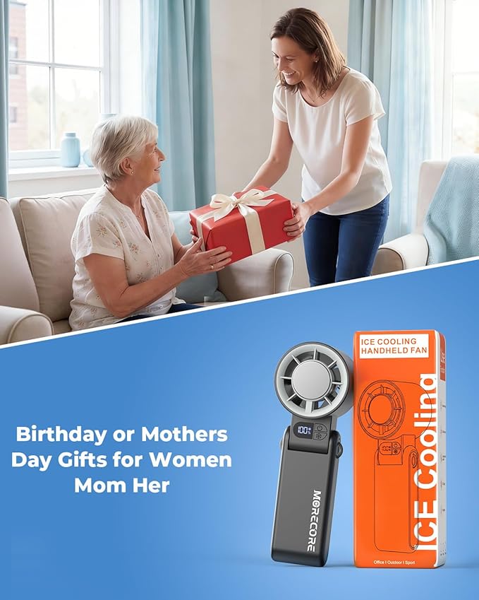 MORECORE Portable Handheld Fan with Ice Cooler, [Instant Chill to 50℉], Gifts for Men Mom Women Grandma Girl Her Hot Flash, 5000mAh Cooling Fan, Camping/Cruise/Soccer Game/Travel Essentials 2026 - Image 4
