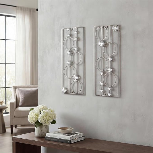 ZEXUIRU 2 Pcs Abstract Metal Art for Wall Decor Living Room Bedroom Bathroom Office Metal Bling Modern Geometric Hanging Vertical Small Iron Sculpture Plaque Pack -Silver 15.7in by ZEXUIRU
