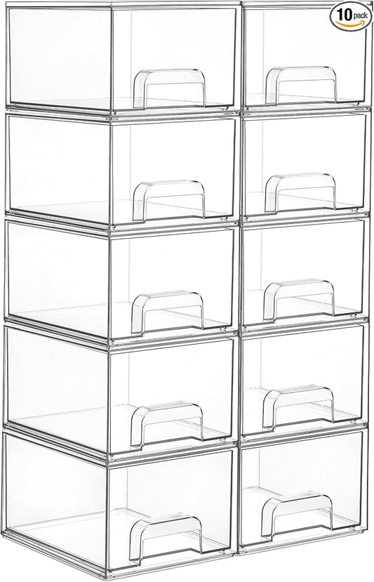 Vtopmart 10 Pack Small Clear Stackable Storage Drawers, Acrylic Bathroom Makeup Organizer, Plastic Storage Bins For Vanity, Undersink, Kitchen Cabinets, Pantry, Home Organization by Vtopmart