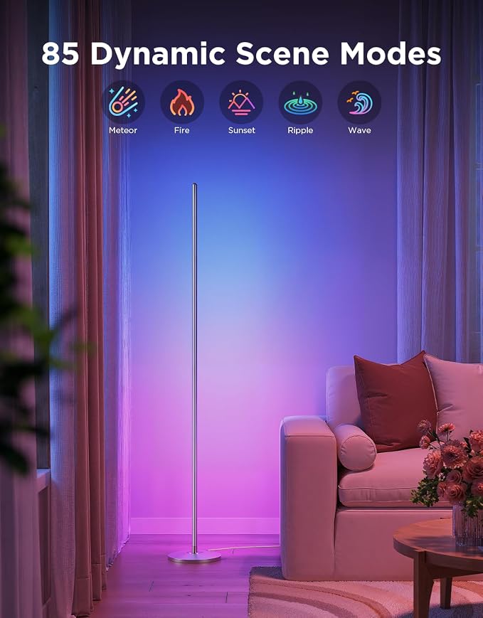 Govee RGBIC Floor Lamp, 1000lm LED Corner Lamp | Works with Alexa, Smart Modern Floor Lamp with Music Sync and Color Changing Standing Lamp for Bedroom Living Room Silver - Image 3