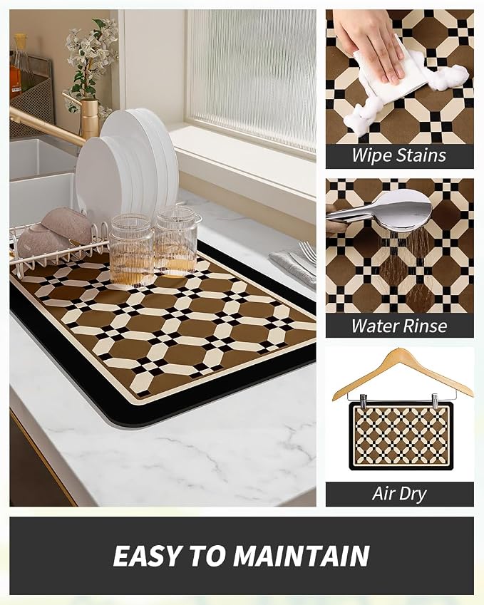 AMOAMI Coffee Mat Hide Stain Rubber Backed Absorbent Dish Drying Mat for Kitchen Counter - Fits Under Coffee Maker or Machine - 16X24 - Image 4