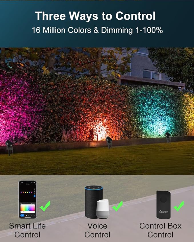Ligency Spotlight Outdoor Smart Low Voltage Landscape Lights, 6 Pack Outdoor Spot Lights IP65 Waterproof RGBW Color Changing Spotlights for Yard Garden, 54Ft - Image 7