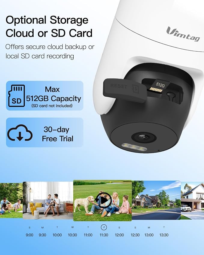 VIMTAG 2.5K 4MP Outdoor Security Camera, Pan/Tilt WiFi Home CCTV Camera, 360° View & Motion Tracking, Color Night Vision, 2-Way Audio, AI Detection Alarm, IP66, Cloud & SD Card Storage, Works w/Alexa - Image 11