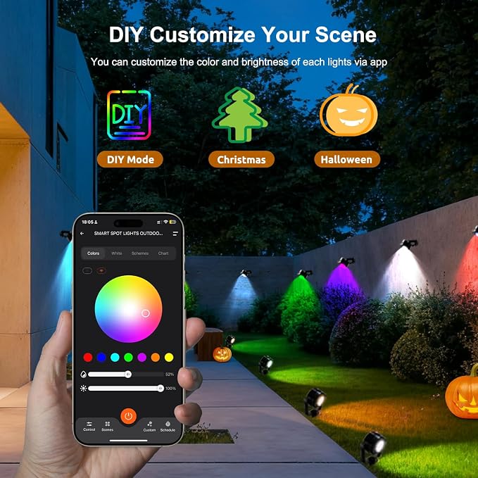 VTimes 8pcs Smart RGBW Landscape Lights IP65 Waterproof Outdoor SpotLights | Low Voltage Landscape Lighting, APP & Remote Control and Timing, Color Changing Outdoor for Yard, Garden, Lawn, Holiday Decor - Image 3