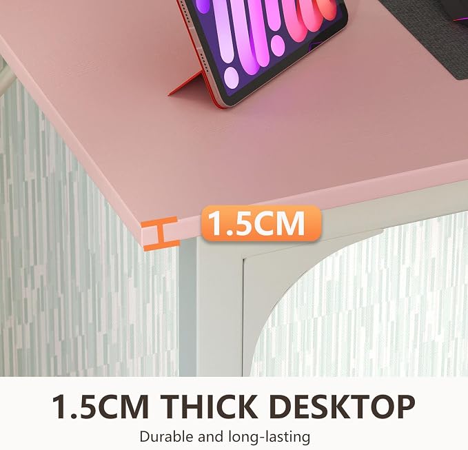 BestOffice Computer Desk,Home Office Desk, Modern Simple Style for Home Office Study Writing (Pink, 32 Inch) - Image 7
