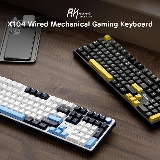 RK ROYAL KLUDGE X104 Wired Full Size Mechanical Gaming Keyboard, Metal Knob | Creamy Keyboard with Number Pad,104 Keys RGB Computer Keyboard Hot Swappable Linear Switch, Online Software for Wins/Mac - Image 8