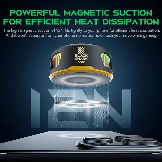 Black Shark FunCooler 5 Magnetic Cell Phone Cooler for Gaming, Portable Mobile Phone Cooling Fan with RGB Light, Cellphone Radiator for iPhone Magnetic Series/Android/Tablet/iPad (Black) - Image 5