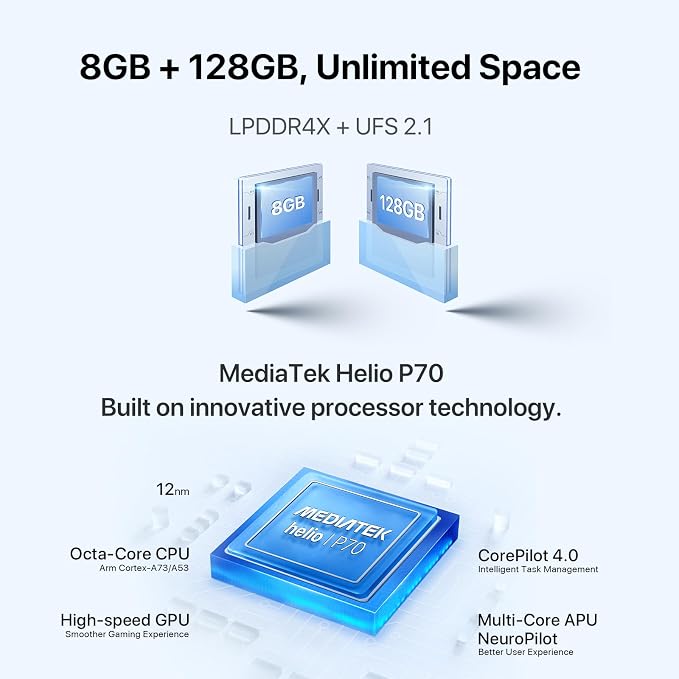 UMIDIGI Cell Phone, F3 8GB+128GB Smartphone Unlocked, 48MP AI Triple Camera, 6.7inch HD Full Screen, 5150mAh Battery,18W Fast Charging, Android 11 Phone Unlock, Type-C,4G Dual SIM, NFC - Image 2