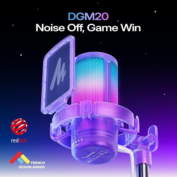 MAONO DGM20S USB Microphone for PC with Clear Voice & Noise Reduction | RGB Lighting, Tap-to-Mute, Gain Control, Monitoring and Boom Arm for Discord Gaming, Streaming, Content Creation.Purple - Image 2