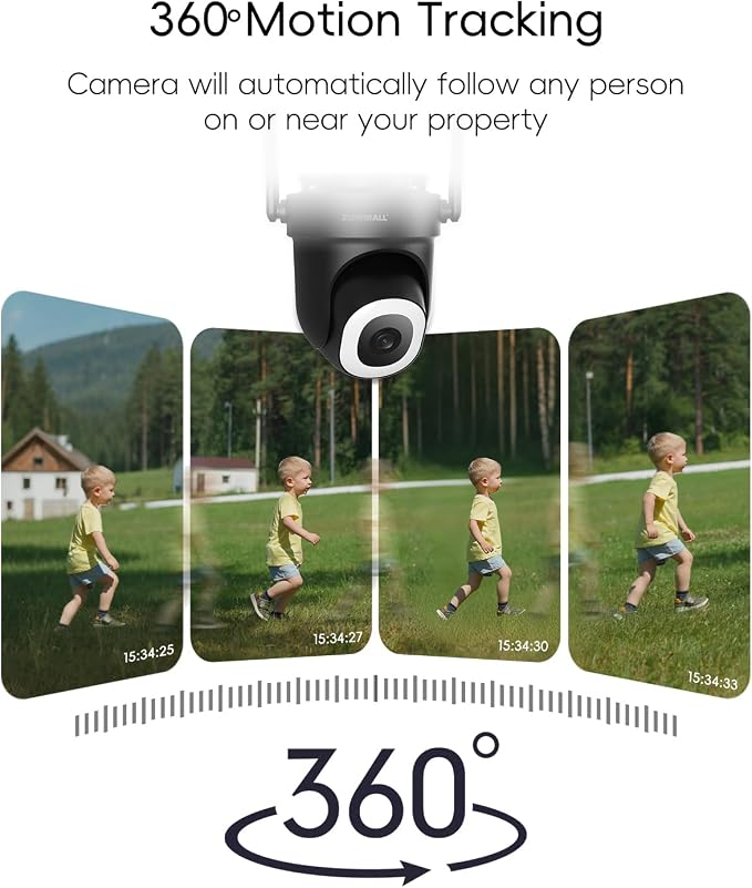 ZUMIMALL 2K Wired Outdoor Camera, 2.4G/5G WiFi Security Camera, 3MP, 24/7 Recording, AI Motion Detection, Cloud & SD Card Storage, 2-Way Audio, 360° PTZ Auto Tracking, Work with Alexa - 2-Pack, Black - Image 2
