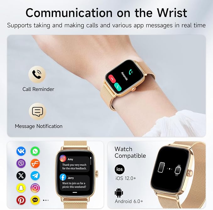 Smart Watch for Men Women, 1.85" HD Smartwatch Compatible iPhone/Samsung/Android (Answer/Make Calls), 100+ Sport Modes Fitness Tracker with Heart Rate/Sleep/SpO2 Monitor, IP68 Waterproof, Metal Band - Image 2