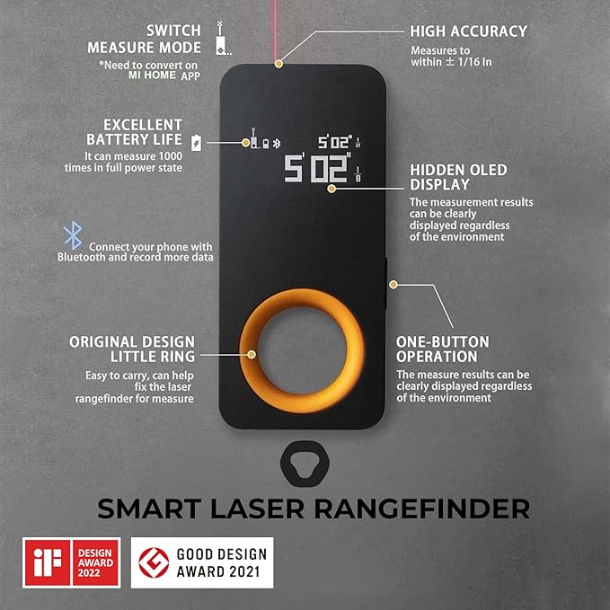 HOTO Pocket-Size Laser Measuring Tool, EDC Gadget Birthday Gift for Men Dad | Keychain-ready Carry Design, 98Ft Laser Tape Measure ±2mm Accuracy, USB-C Rechargeable, OLED Display, Ft/M/in Unit Conversion - Image 6