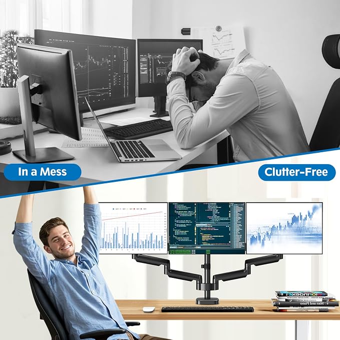 Triple Monitor Desk Mount for Computer Screens up to 32", Holds up to 19.8 lbs Each, 3 Monitor Arm, Heavy Duty Stand Vesa Mount 75x75, 100x100 - Image 6