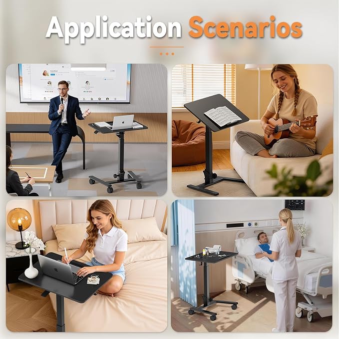 Monomi 25“ Mobile Folding Desk,Pneumatic Sit-Stand Table,No Assembly,Black | Height Adjustable Rolling Laptop Desk,Space-Saving Portable Small Desk with Wheels,Ideal for Home Office,Craft & Study - Image 7