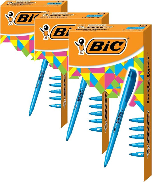 BIC Brite Liner Highlighters, Chisel Tip, 12-Count Pack of Blue Highlighters, Ideal Highlighter Set for Organizing and Coloring (Pack of 3) by BIC