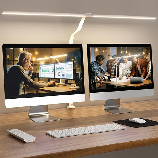 LED Desk Lamp - Bright Dimmable Computer Lamp, 24W Bendable Desk Light for Monitor Screen, Eye-Caring Tall Desktop Light for Task Home Office Work, White, Dual Head by APMIEK