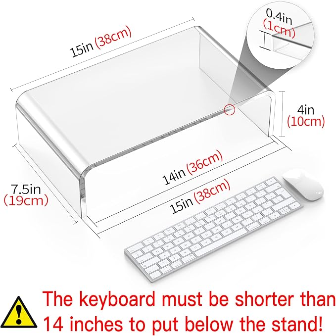 Acrylic Monitor Stand Riser Clear Laptop Stand Riser L15 xW7.5 xH4 | PC Holder, Compatible with All Notebooks and Monitor, Decoration for Office & Home,White Aesthetic Design, Office Supplies - Image 2