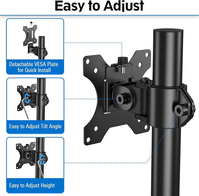 MOUNTUP Single Monitor Mount, Adjustable Monitor Stand for Max 32 Inch Flat Curved Computer Screen, Monitors Arm Desk Mount Fit VESA 75x75& 100x100, up to 17.6lbs, with C-Clamp and Grommet Base, Black - Image 5