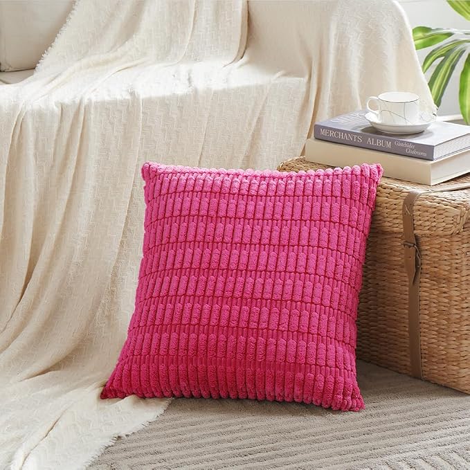 Fancy Homi 4 Packs Decorative Throw Pillow Covers for Living Room Couch Bed, Modern Farmhouse Boho Home Décor Accent Cushion Case, 18" x 18", Hot Pink - Image 2