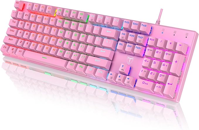 RisoPhy Mechanical Gaming Keyboard, Wired RGB 104 Keys, Blue Switch, Pink | Ultra-Slim Backlit USB Wired Keyboard, Durable ABS Keycap/Anti-Ghosting/Spill-Resistant Keyboards for PC Mac Xbox Game by RisoPhy