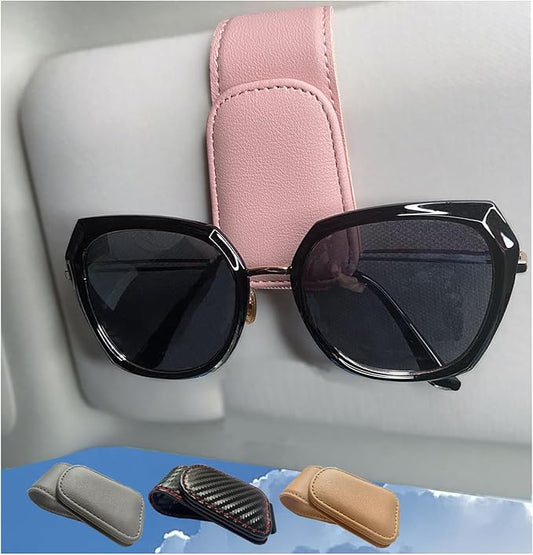 CHOSMOYI Magnetic Leather Sunglass Holder for Car, Sunglasses Clip for Car Visor, Auto Interior Accessories Universal for Different Size Eyeglasses(Pink) by Unknown