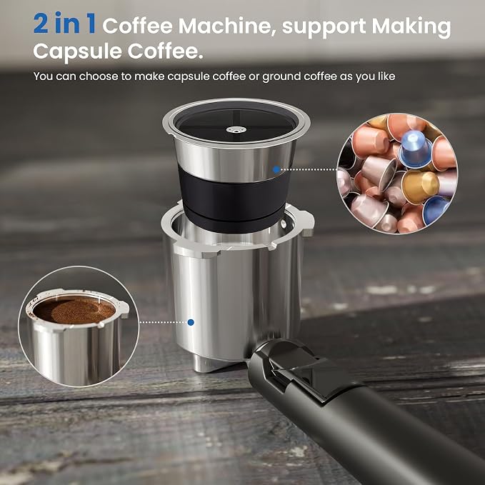 COWSAR Espresso Machine,Expresso Coffee Machines,Espresso Maker with Milk Frother Steam Wand & 40oz Removable Water Tank，Stainless Steel Compact Cappuccino & Latte Machine - Image 5
