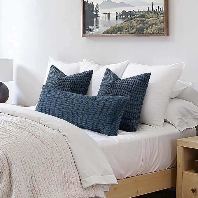 MIULEE Pack of 1 Blue Long Body Lumbar Decorative Throw Pillow Cover 14x36 Inch for Bed Couch Sofa Living Room Soft Boho Pillow Cover Modern Farmhouse Home Decor - Image 2