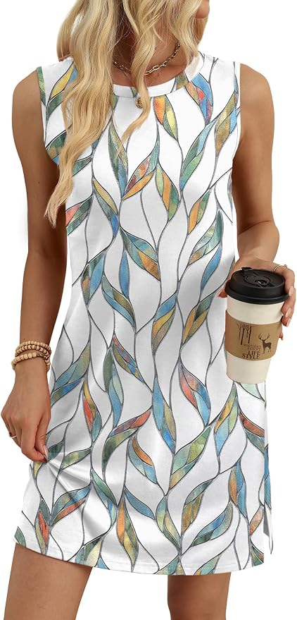 WIHOLL Casual Dresses for Women Crewneck Sleeveless Tank Dress Summer Spring Boho Vacation Clothes - Image 4