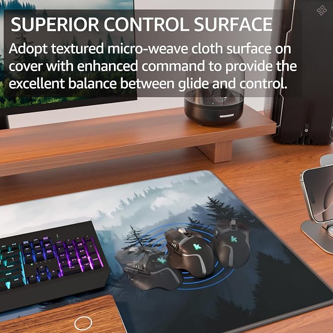KTRIO Large Gaming Mouse Pad, Desk Mat, 31.5 x 15.7 in, Cloud Forest, XXL | Smooth Micro-Weave Surface, Artistic Pattern Design, Non-Slip Rubber Base, Durable Stitched Edges, Office & Home Use - Image 2
