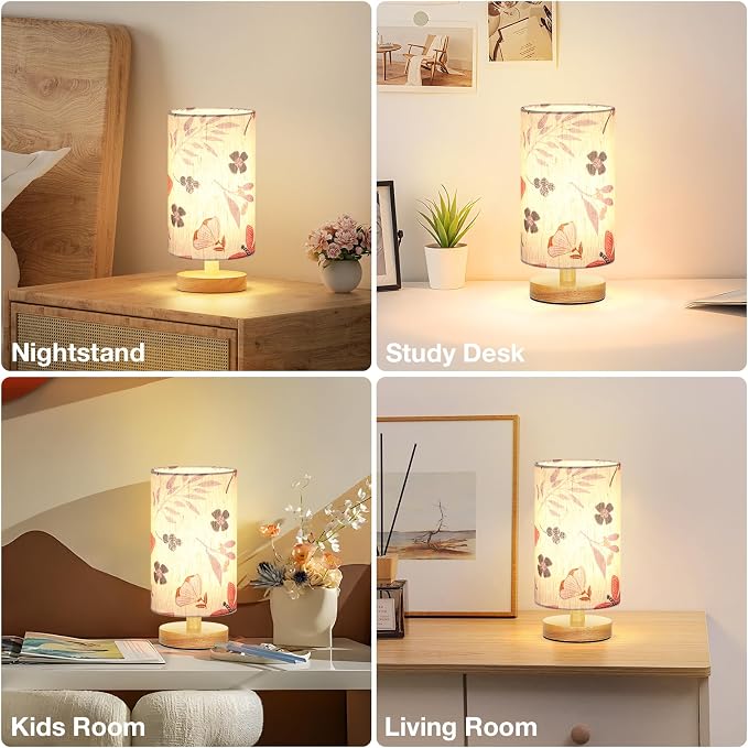Fenmzee Small Table Lamps (Butterfly Cream Shade, 9" Inline Control) | 3000K LED Blub Included | 680 Lumens | Easy Assembly | Minimalist Design | E26 | for Kitchen | for Kids Room - Image 7