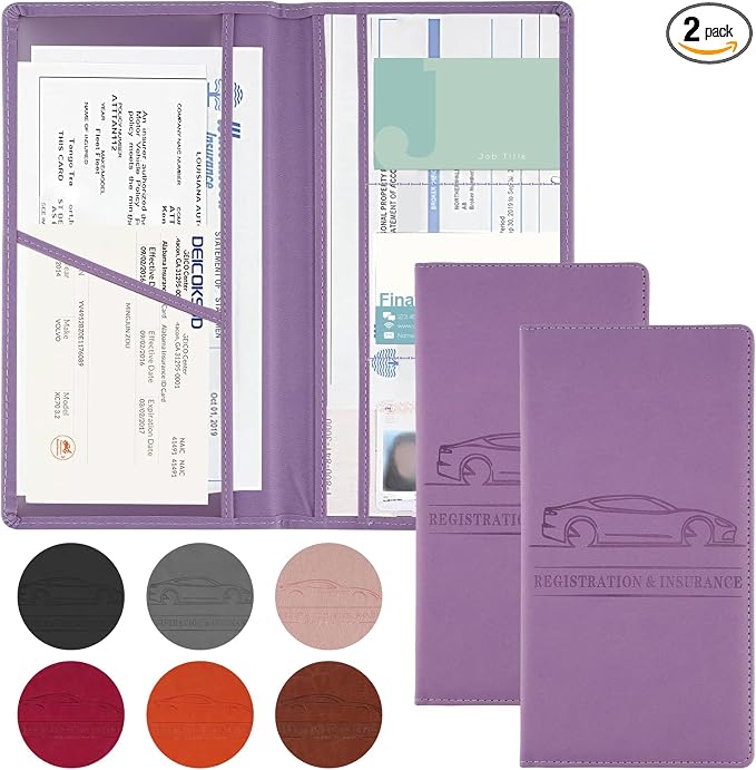 JUSTTOP 2Pack Car Registration and Insurance Holder,Car Document Holder for Cards License with Magnetic Shut,Vehicle Glove Box Car Organizer for Documents, Cards, License(Purple) by JUSTTOP