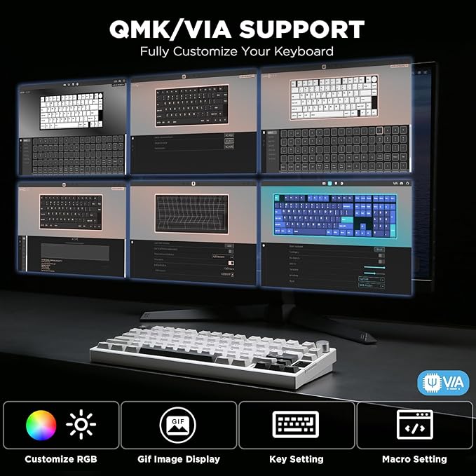 YUNZII AL80 75% Wireless Aluminum Mechanical Keyboard(Silver,Gateron Zero) | QMK/VIA, Smart LCD Display and Knob, Hot Swap, Gasket Structure, BT/2.4G/USB-C, RGB Keyboard for Gaming/Win/Mac - Image 3