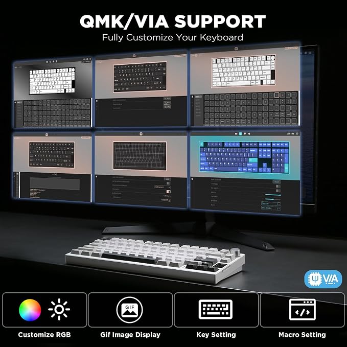YUNZII AL80 75% Wireless Aluminum Mechanical Keyboard(Silver,Cocoa Cream) | QMK/VIA, Smart LCD Display and Knob, Hot Swap, Gasket Structure, BT/2.4G/USB-C, RGB Keyboard for Gaming/Win/Mac - Image 3