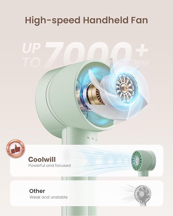 Portable Mini Turbo Fan, 4-Speed High Velocity Personal Fan, Rechargeable Travel Essentials for Vacation/Beach/Trip, Light Green - Image 2