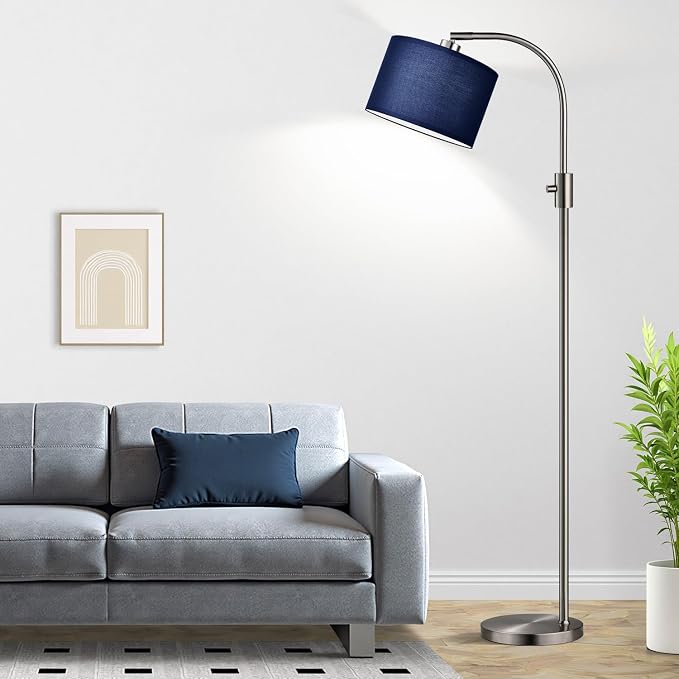 Nintiue Upgraded Modern Arc Dimmable Tall Standing Floor Lamp with Blue Shade, 1200 Lumens LED Bulb Included, for Living & Reading Room, Bedroom, Office & Nursery, Brushed Nickel - Image 7