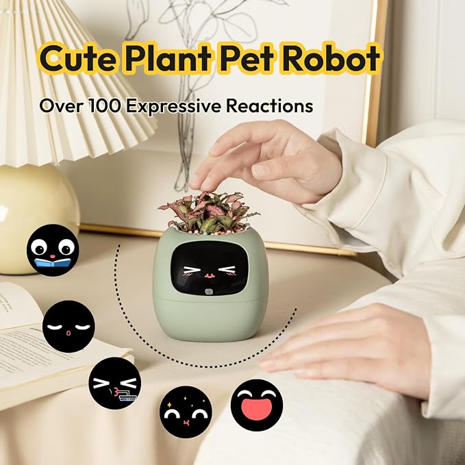PLANTSIO Ivy Interactive AI Desk Companion, Smart Plant Pet with 100+ Expressions, Cute Indoor Planter for Office Decor, Unique Gift for Plant Lovers & Coworkers(Ivory) - Image 3