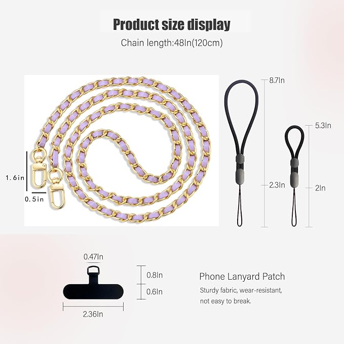 BFSD·DM Phone crossbody strap, 2× Pads,1× Leather Phone Strap,1× Phone Wrist Strap,1× Adjustable Finger Strap,Universal Crossbody Patch Phone Lanyards,Compatible with Most Smartphones(purple-48in) - Image 2